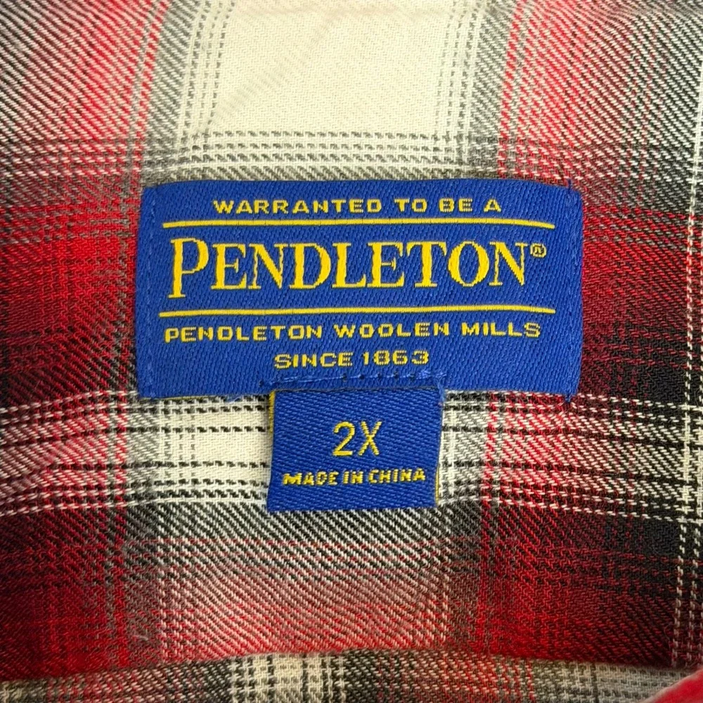 Pendleton Womens 2X Red White Plaid Cotton Button Down Long Sleeve Shirt Cotton